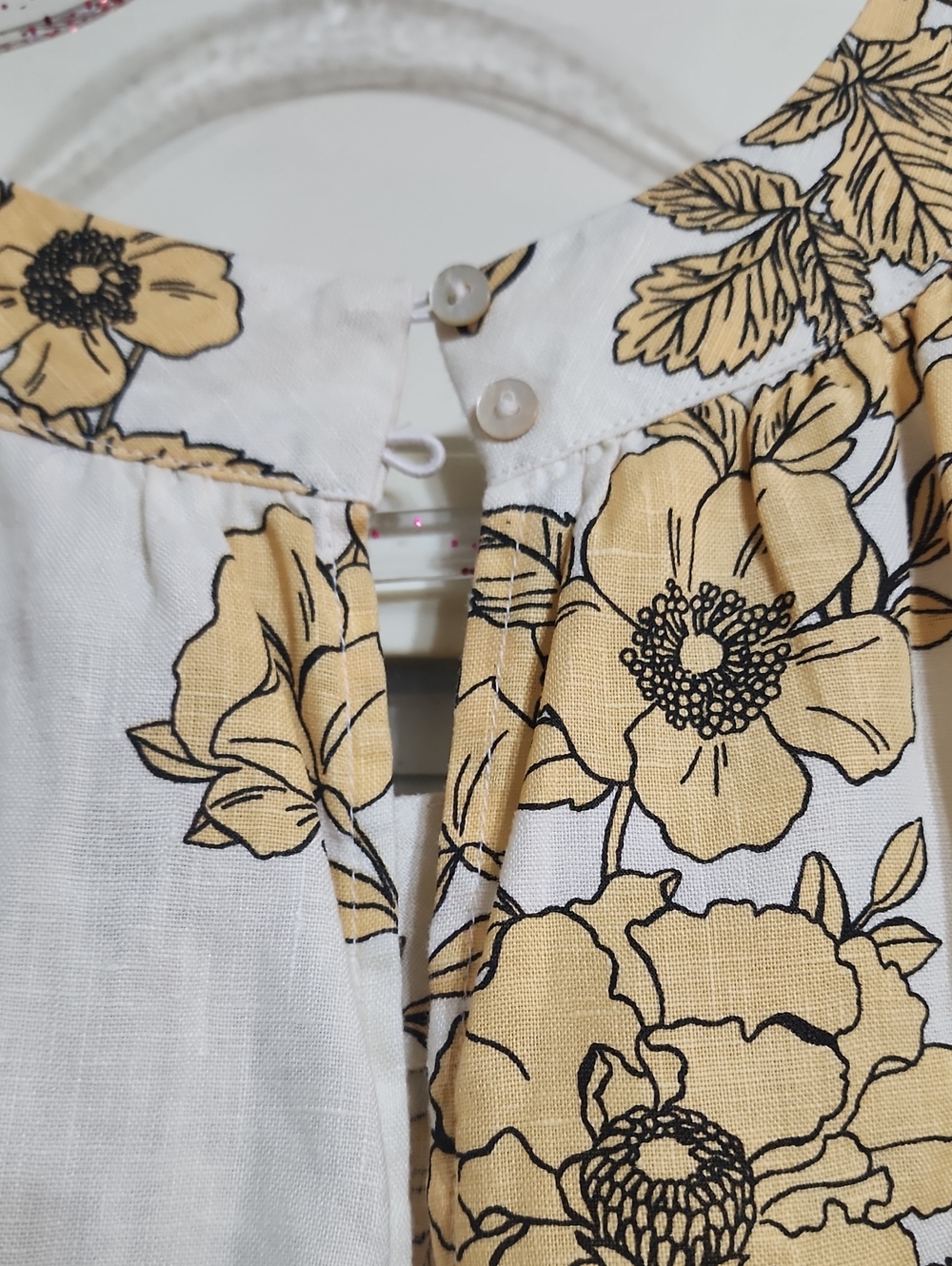 Cynthia Rowley Women's Cream Floral Linen Dress with Golden Yellow Print - Picture 8 of 9